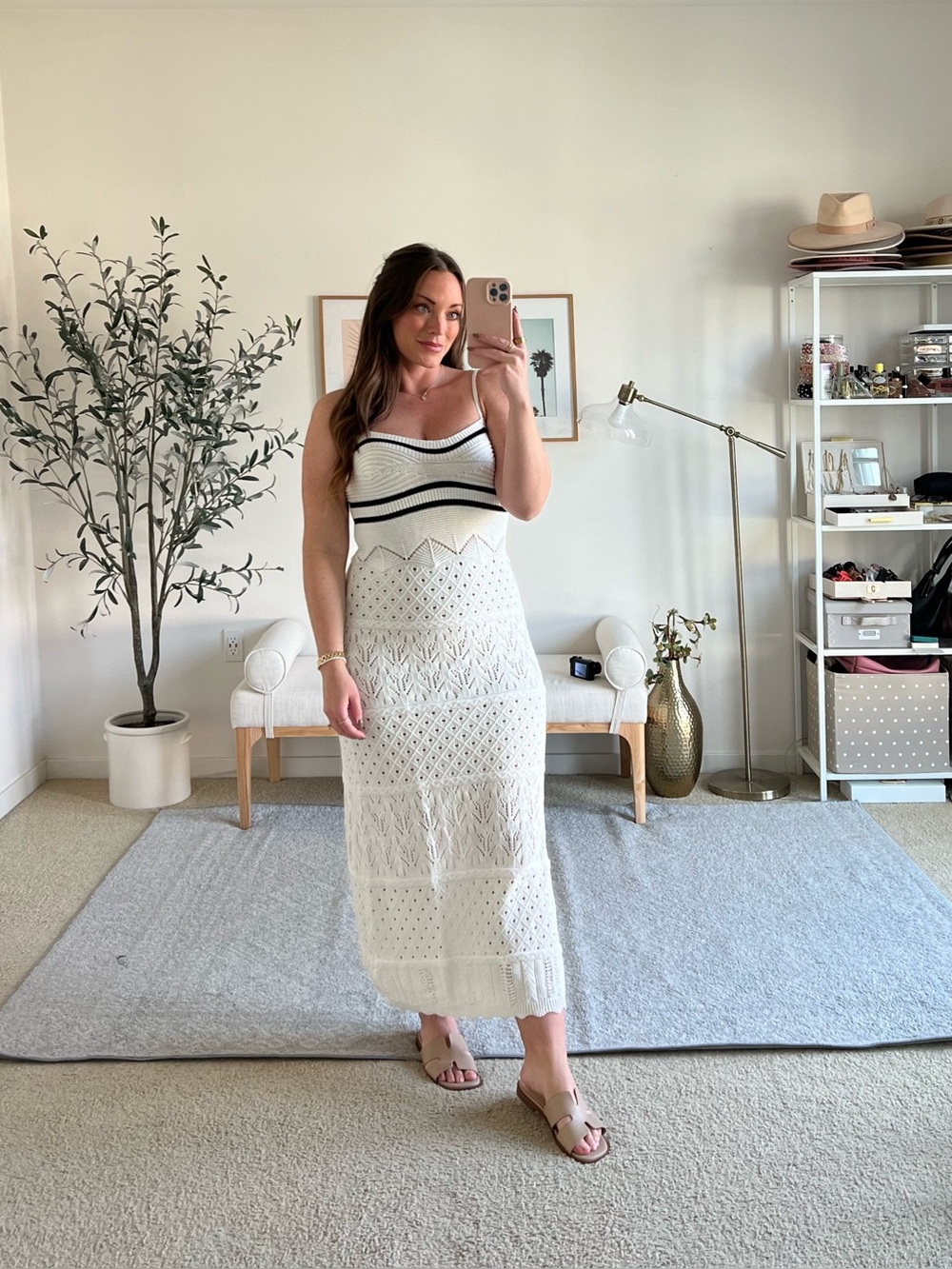 Petal & Pup Cream Knit Maxi Dress with Black Trim